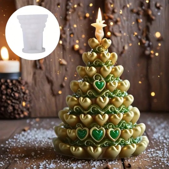YY5912 Kalp Şeklinde Noel Ağacı Biblo Mum Silikon Kalıp